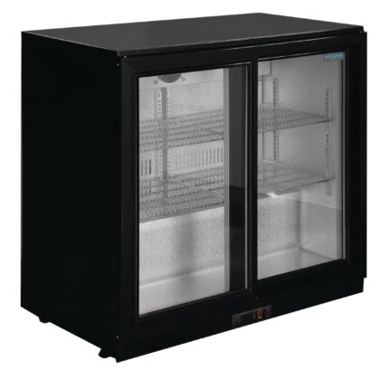 Polar Back Bar Cooler with Sliding Doors in Black 198Ltr