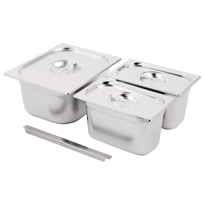 Vogue Stainless Steel Gastronorm Set  1/2 and 2x 1/4 with Lids